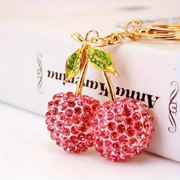 Elegant Pink Cherry Rhinestone Keychain - Picture 1 of 1